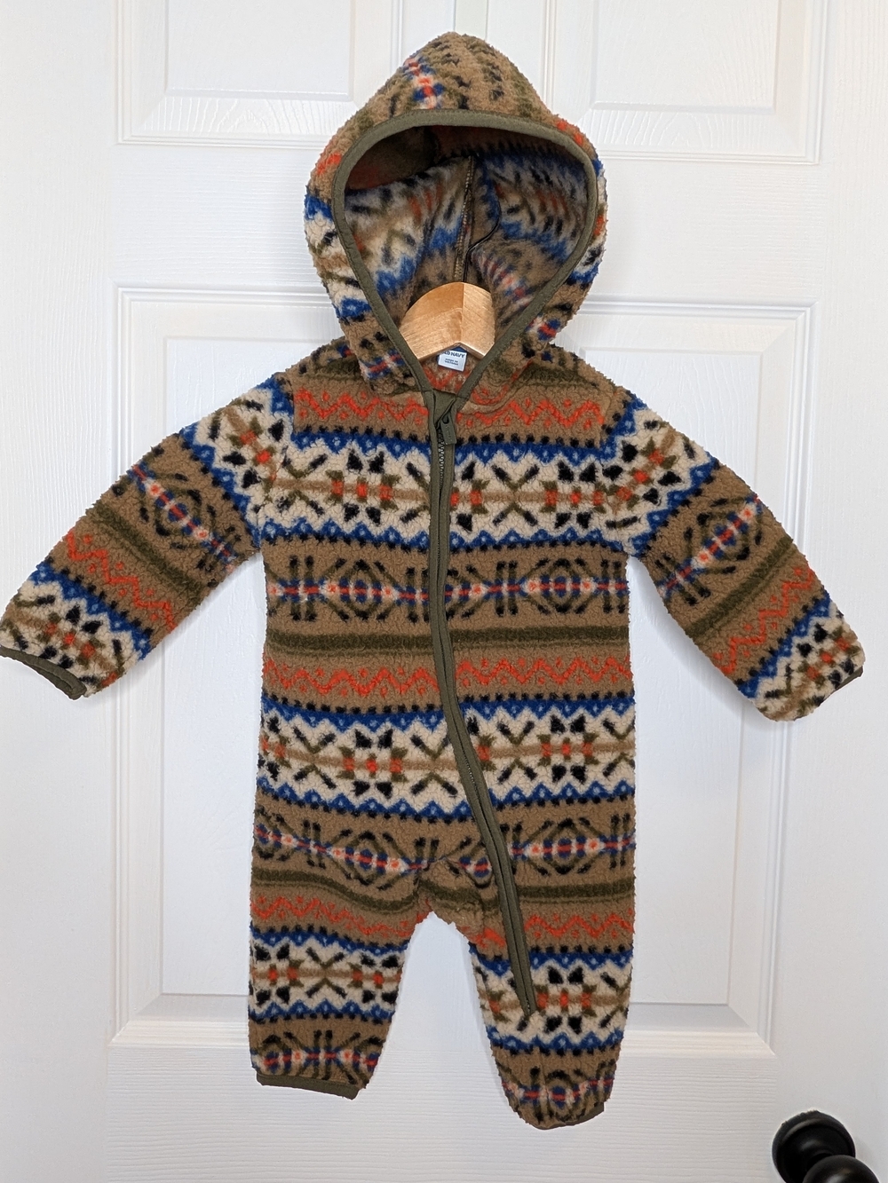 Old Navy Kids Multicolor Sherpa Fleece Hooded Jumpsuit Onesie Romper Size 12-18M
